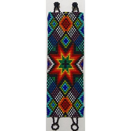 Traditional Huichol Art. Mexico Glass Seed Beads Bracelet. Vibrant Stars 3