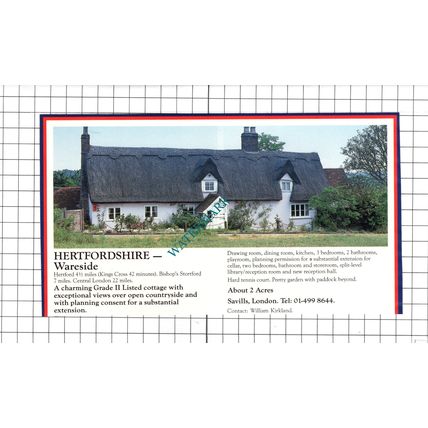 Wareside Hertfordshire House Sale Advert - c.1990 Clipping