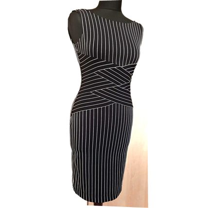 Helen Sykes Black Bodycon Stretch Stripe Dress Size S 10 UK