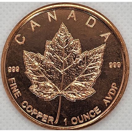 1 Oz Copper Collectible Canada Maple Leaf Design