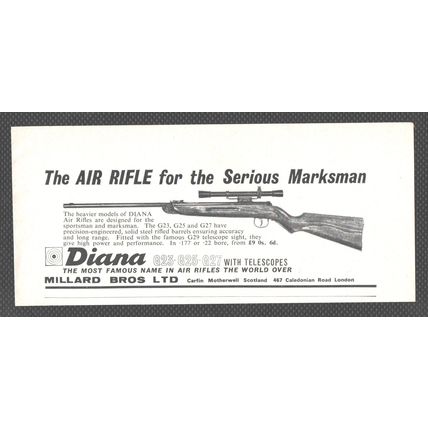 MILLARD BROS LTD. Diana Marksman Air Rifle :- Original Vintage 1964 Advert
