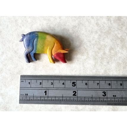 Vintage Celluloid Rainbow Pig Brooch, Antique Collectible Jewellery