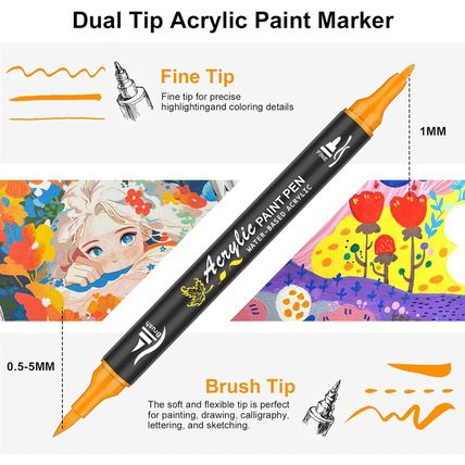 128 Acrylic Paint Markers, Dual Tip Brush Paint Pens for Rock Painting, Wood, Gl