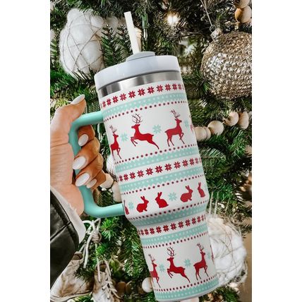 Iceland Blue Christmas Pattern Print Handled Stainless Steel Tumblers