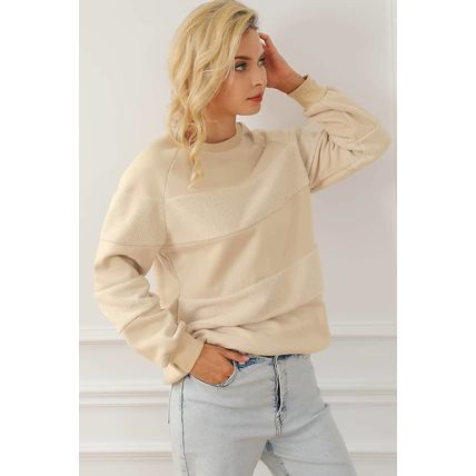 Oatmeal Contrast 2-tone Patchwork Raglan Sleeve Sweatshirt
