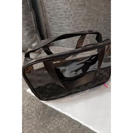 Black Stylish Checkered PVC Clear Cosmetic Bag