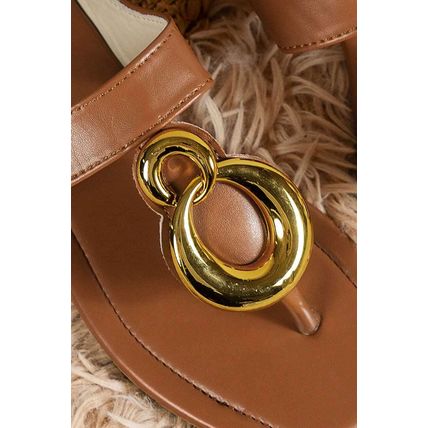 Brown Metal Rings Decor Square Toe Flat Slippers
