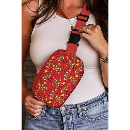 Fiery Red Rugby Star Printed Buckle Strap Crossbody Bag