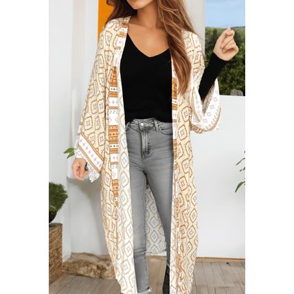Yellow Bohemian Geometric Printed Loose Sleeve Long Kimono
