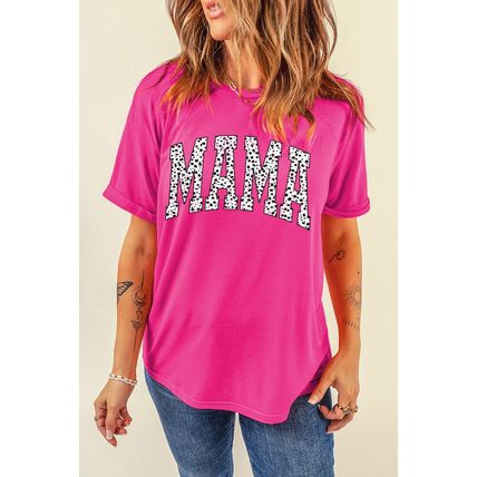 Rose Red Leopard MAMA Printed Crewneck Tee