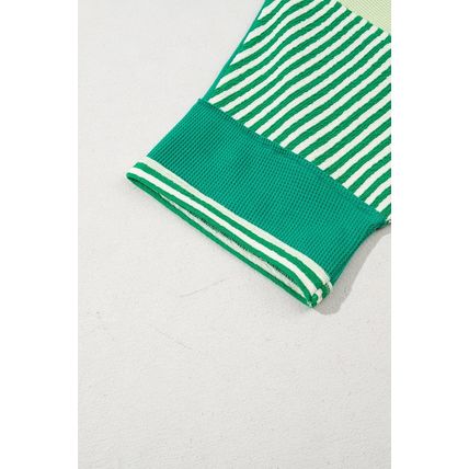 Green Stripe Patchwork Colorblock Plus Size T Shirt