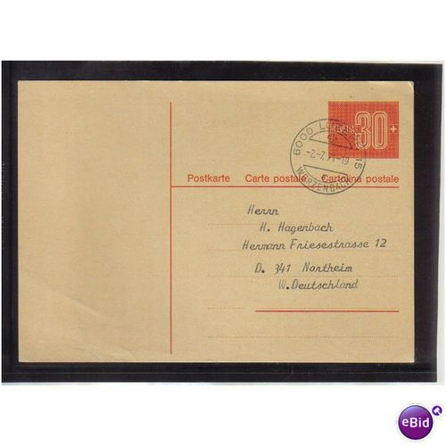1971 SWITZERLAND PREPAID POSTCARD 30C LUZERN PMK