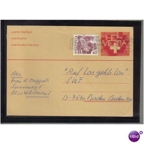 1982 SWITZERLAND P/PAID PC UPRATED WADENSWIL PMK