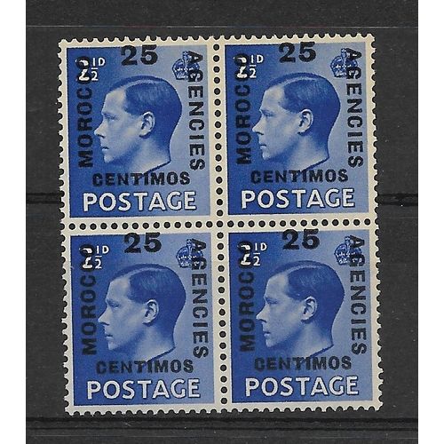 Morocco.SG163 25c on 2 1/2d Bright Blue Block of 4.Fine Unmounted Mint.Mar19