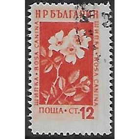 Mi 875: 12 st. orange-red Medicinal Flowers: Dog Rose, line perf. 12¾