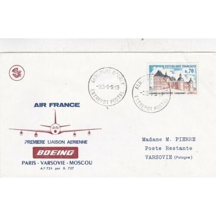 France 1969 Air France Paris-Warsaw FF cover D'Orly cancel typed VGC
