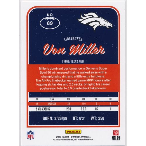 2016 Donruss Football 89 Von Miller Denver Broncos