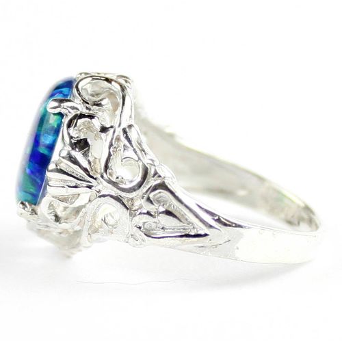 Created Blue Green Opal, 925 Sterling Silver Ring, SR114