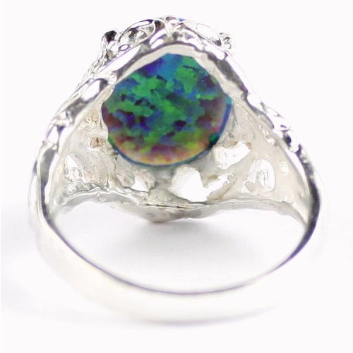 Created Blue Green Opal, 925 Sterling Silver Ring, SR114