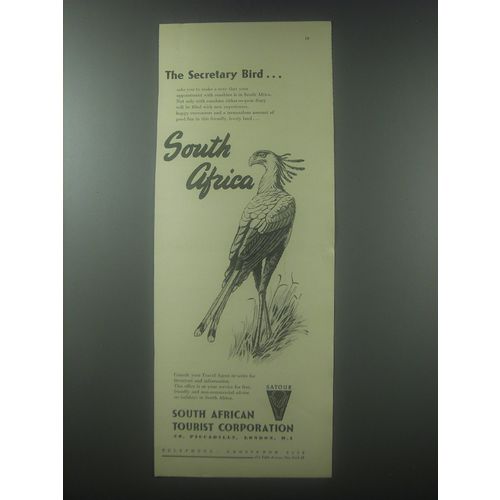 1954 South African Tourist corporation Ad - the Secretary Bird