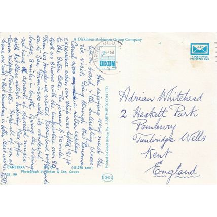 Canberra Arthur Dixon Postcard 1977 posted corner crease