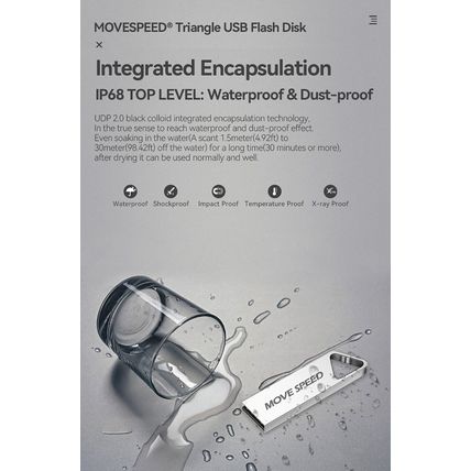 MOVESPEED Dust Waterproof Keyring 64GB USB Flash Drive Memory Stick Pen Drive