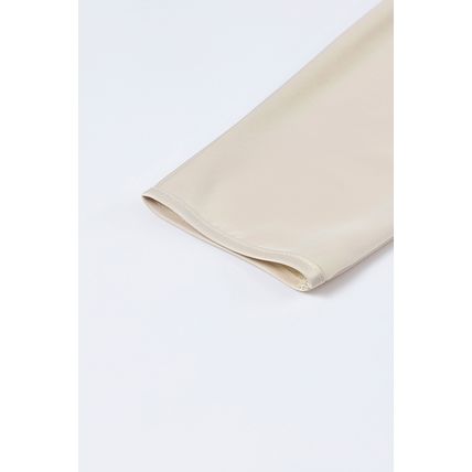 Apricot Satin Wrap Tie Side Boat Neck Long Sleeve Dress
