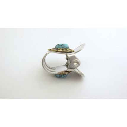 Tiny mini silver bronze metal hair claw clip with turquoise stone