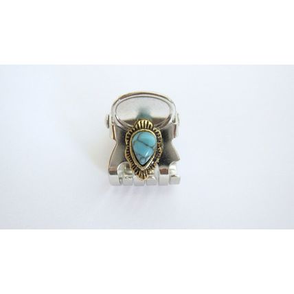 Tiny mini silver bronze metal hair claw clip with turquoise stone