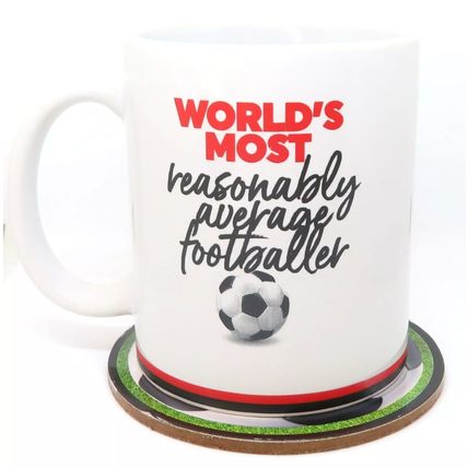 Worlds Most Reasonably Average Footballer Mug & Coaster Set Ceramic Sports Gift