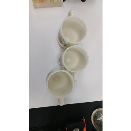 Vintage Mushroom&Herbs Print Milk Glass Pedestal Coffee Mug Set of 3 - 3 Inches