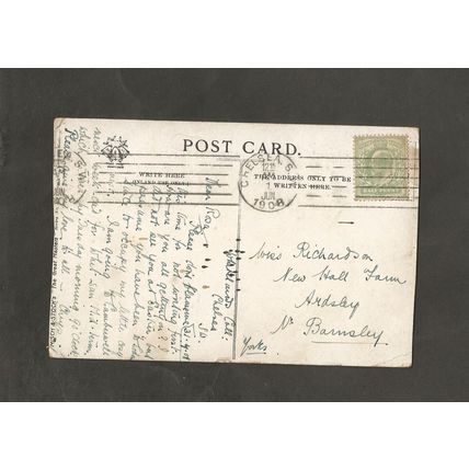 Genealogy Postcard Miss Richardson New Hall Farm Ardsley Yorkshire 1908