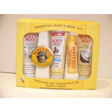 BURT'S BEES ESSENTIALS KIT TRAVEL SIZE CLEANSING CREAM HAND SALVE LOTION BALM +
