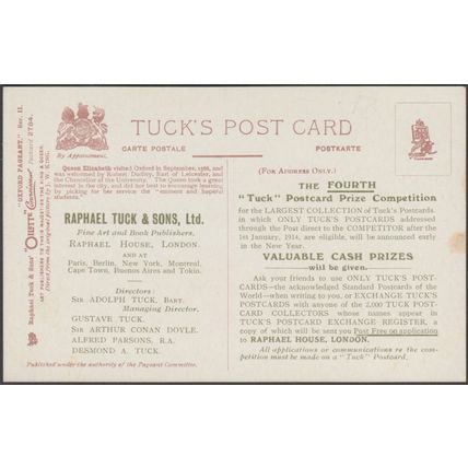 Queen Elizabeth in 1566, Oxford Pageant, 1907 - Tuck's Oilette Prize Postcard