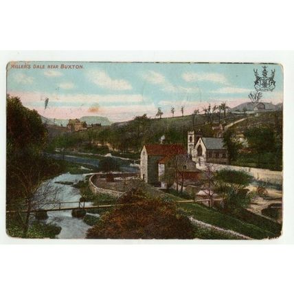 Miller's Dale near Buxton BUXTON COAT of ARMS MARPLE & STOCKPORT postmarks 1907