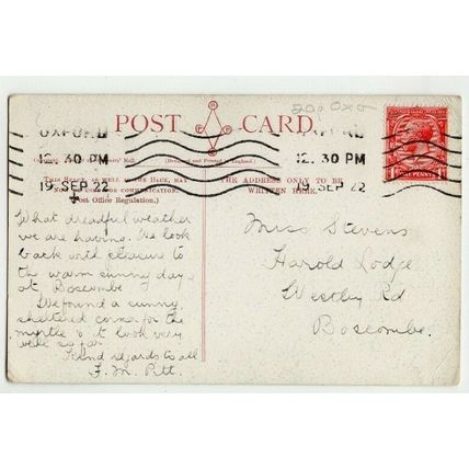 Magdalen Pulpit Oxford by W. Manhison with 1922 OXFORD Machine Postmark