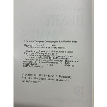 1981 "THE LITERARY CRITICISM OF HENRY JAMES" USA HARDBACK BOOK (P4)