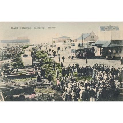 East London Morning Market Amazing Rare Antique Tram Postcard
