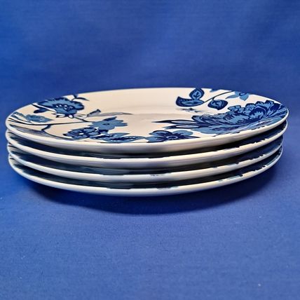Lot 4 Royal Norfolk BLUE FLORALSalad/Dessert PLATES 10 1/2" Flowers Stoneware