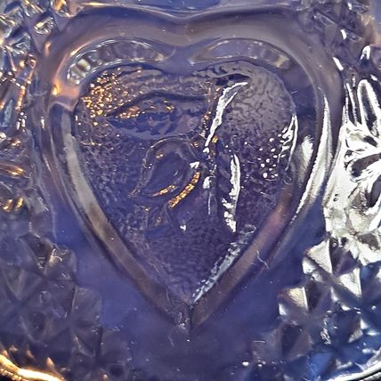 KIM Indonesia GLASS CANDY JAR Bowl Dish KIG Nut Hearts Roses Fleur De Lis