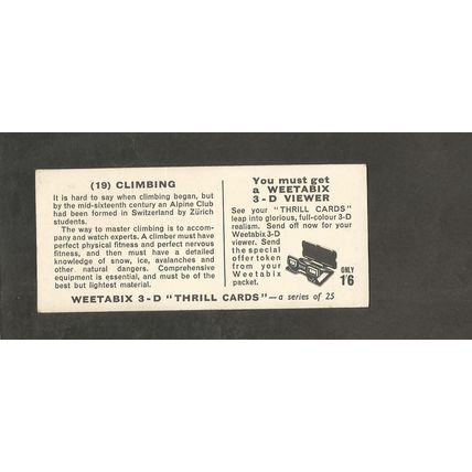 Weetabix 3D Cards 1960 Thrill #19 Climbing