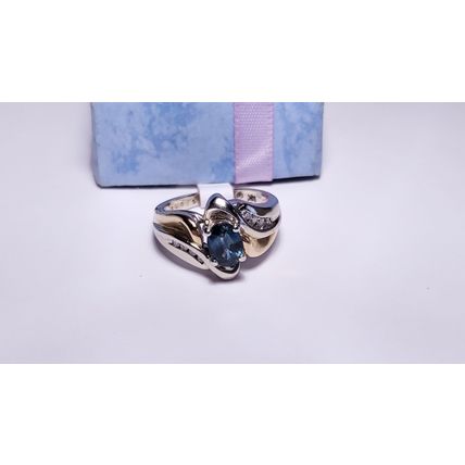 Estate 1.02ct Royal Blue Sapphire .15ctw Diamond 2Tone 14Kt 7.4gTwist Ring22429