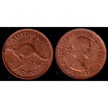 Australia One Penny 1962 Used Coin 1d QE II Kangaroo Y.
