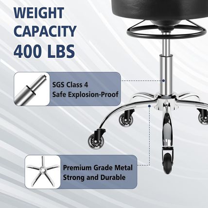 Rolling Stool with Wheels 400Lbs Weight Capacity,Heavy Duty Lash Chair Adjustabl