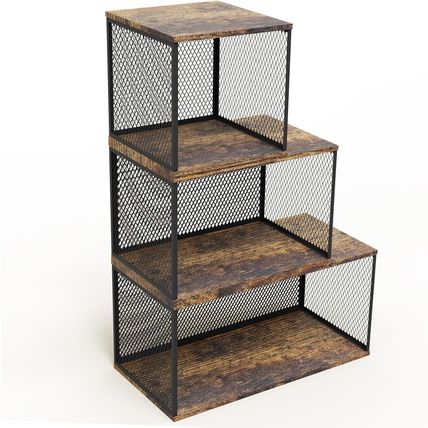 3-Cube Bookcase with 3 Sizes, Wood & Metal 3 Tier Bookshelf for Small Space, Mod