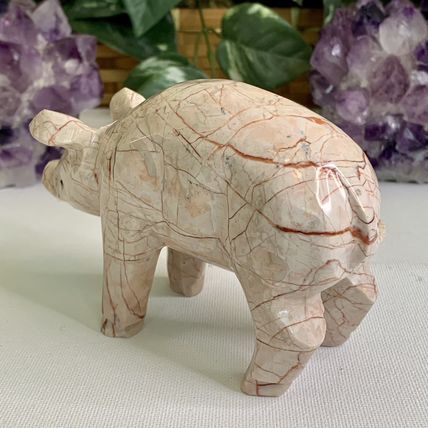 Large Pink Marble Carved Pig Figurine Farm Animal Polished Stone Swine 5" 539g