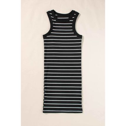 Black Stripe Ribbed Knit Tank Mini Dress
