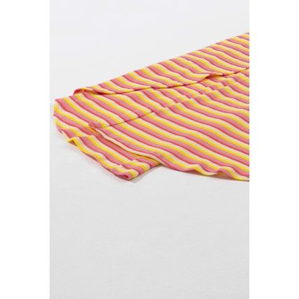 Yellow Stripe Rainbow Tee Tasseled String Wide Leg Pants Set