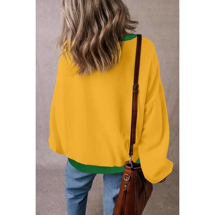 Ginger Color Block Patch Drop Shoulder Oversized Sweatshirt