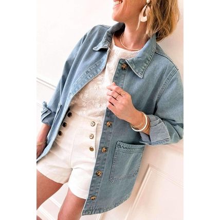 Dusk Blue Slit Buttons Pocketed Denim Jacket